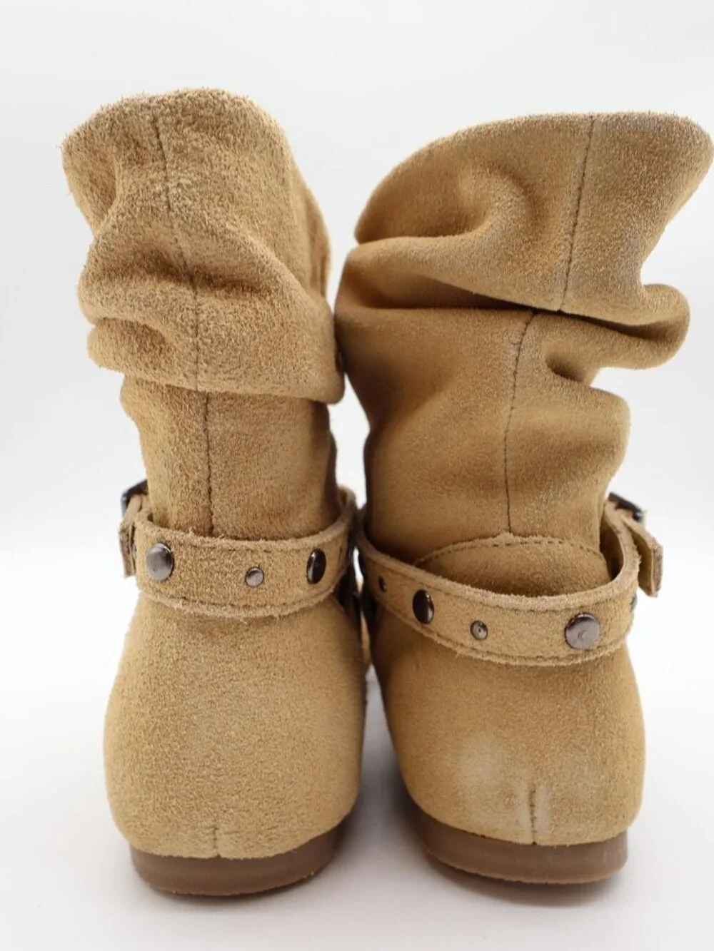 L'Amour Slouchy Buckle Boots Toddler Size 1 Tan Leather Studded Ankle